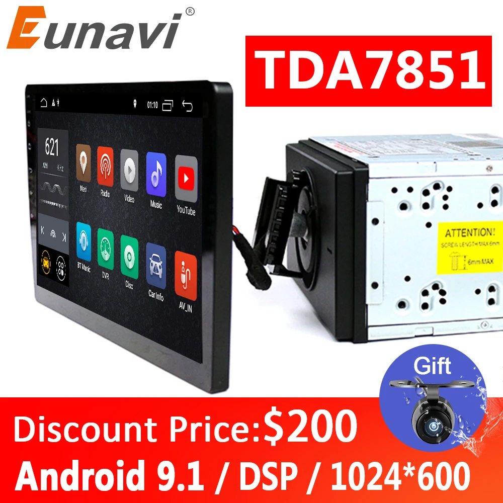 

Eunavi 2 din 10.1 inch DSP TDA7851 Universal Android 9.1 Car Multimedia Radio player 2din GPS touch screen Bluetooth wifi NO DVD