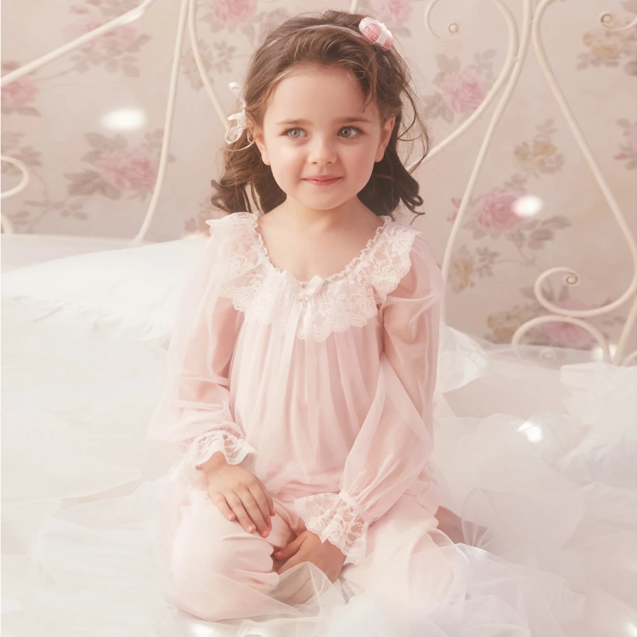 Children Girls Lolita Princess Pajama Sets.Long Sleeve Voile Tops+Pants.Toddler Kid's Pyjamas set.Courtly Style Sleep Loungewear pajama sets boy