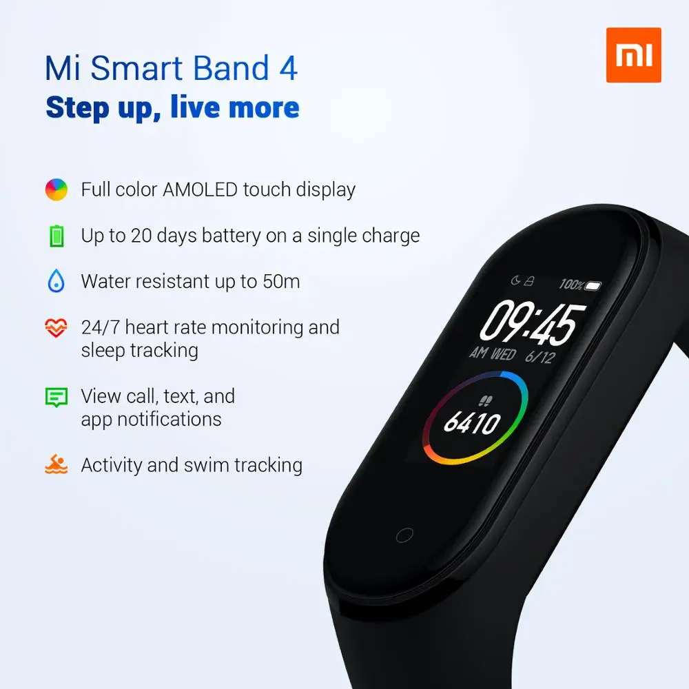 Глобальная версия, Xiaomi Mi, 4 смарт-браслет, AMOLED экран, Smartband, фитнес-браслет, Bluetooth, спортивный, водонепроницаемый