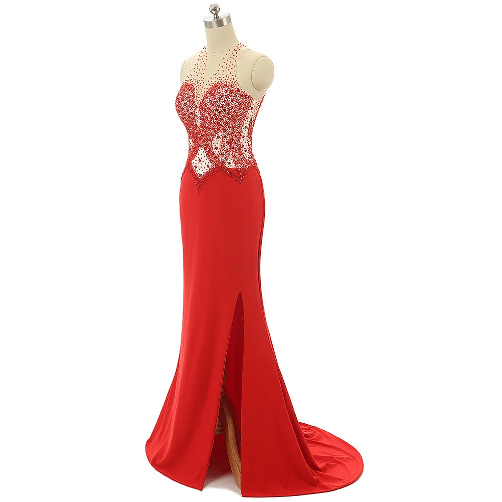 Robe De Soiree Холтер Кристалл Новое Элегантное Длинное платье русалки Формальное вечернее платье с разрезом сбоку сексуальное платье с открытой спиной для вечеринки Gaun Malam