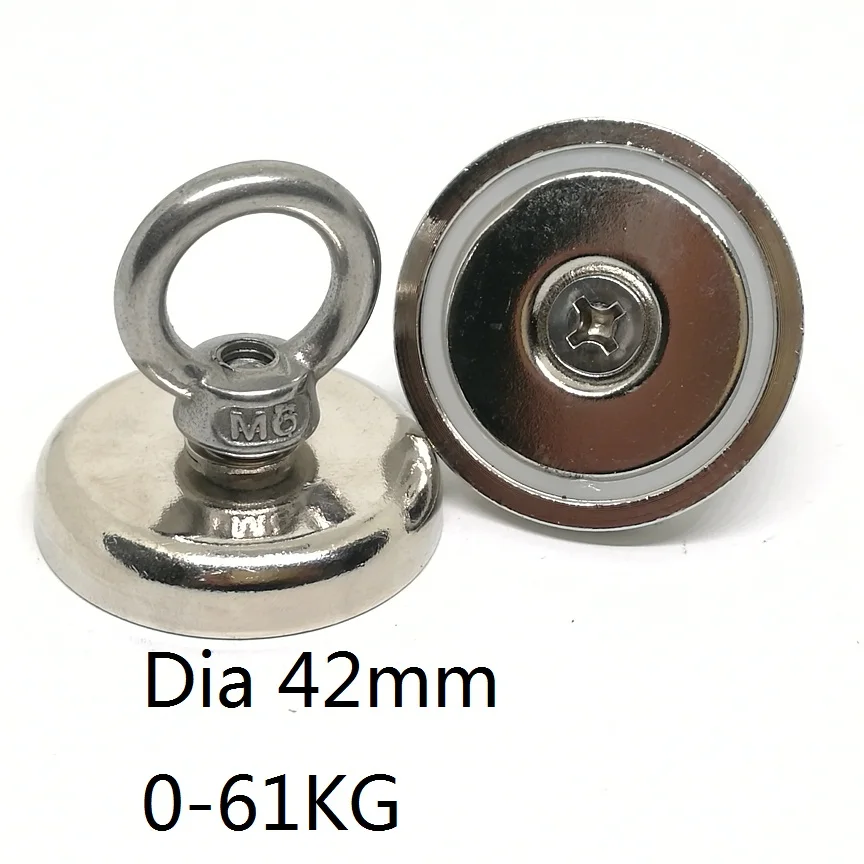 Powerful Neodymium Salvage Magnet with Stainless Steel Eyebolt Hook Holder, Diameter 16mm-60mm
