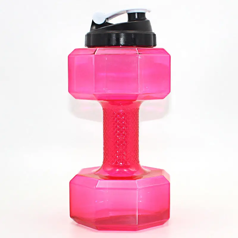 Розовый 2.2L PETG большая бутылка для воды портативный спортивный гантели в форме Упражнения Тренажерный Зал Фитнес белок Встряхнуть Вес чайник - Цвет: Розовый