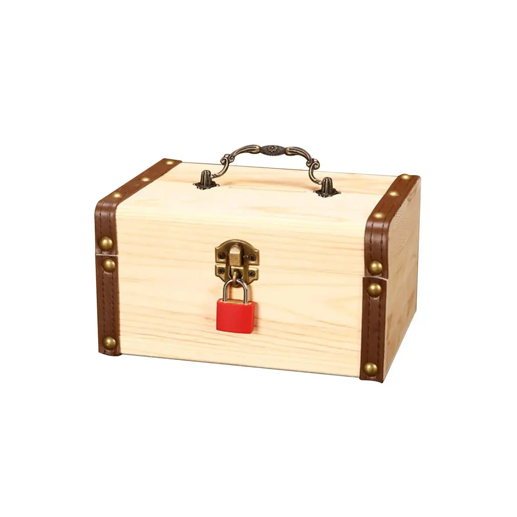 pine key lock L Домашний маленький Сейф, креативный Деревянный Копилка для маленькой девочки, ретро Настольный ящик для хранения - Цвет: pine key lock L