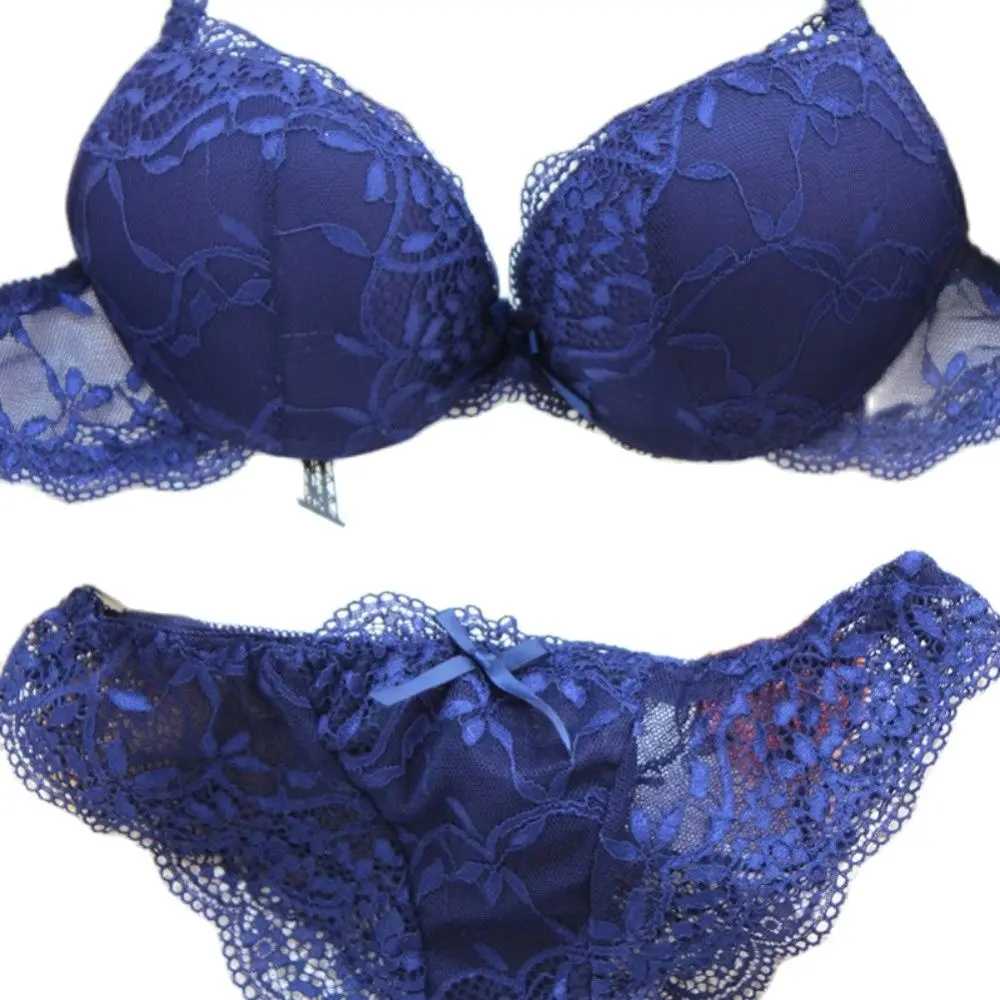 

Women Lady Cute Sexy Underwear Satin Lace Embroidery Bra Sets With Panties Lady