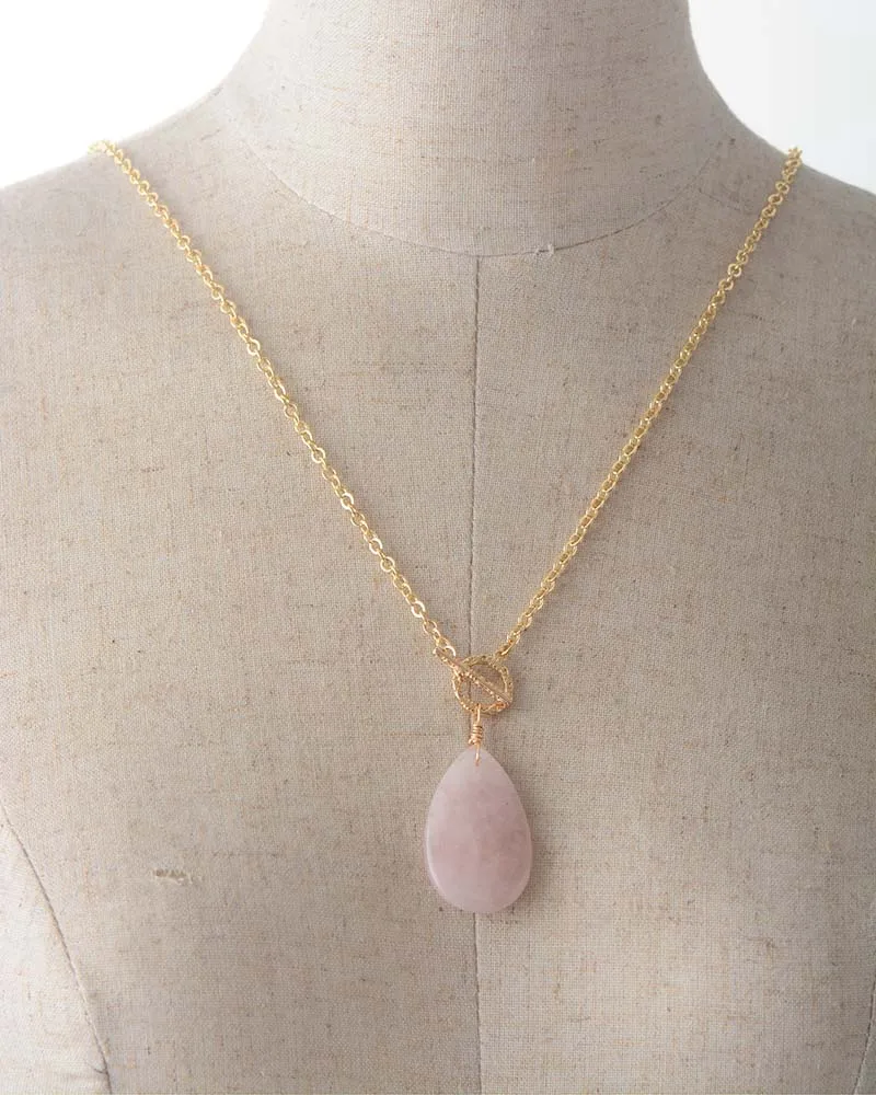 Classic Rose Quartzs Teardrop Pendant Lariat Necklace Gold Tone Natural Stone Necklace Elegant Jewelry Wholesale Dropshipping - Image 4