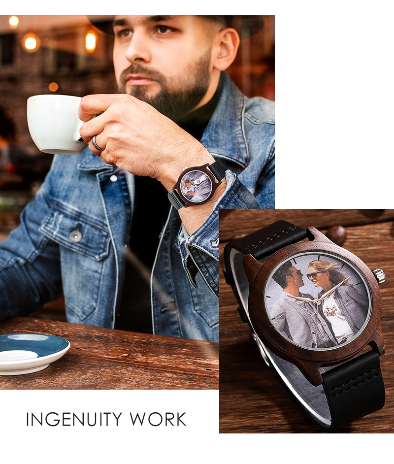 Accept Photo Personalized Customized Printing Your Photo Men Watch Unique Bamboo Wood Quartz Wristwatch Creative Souvenir Gifts 2020 2021 BOBO BIRD (6)