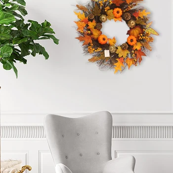 

Indoor Wreath Hanging Autumn Maple Leaf Pumpkin Thanksgiving Halloween