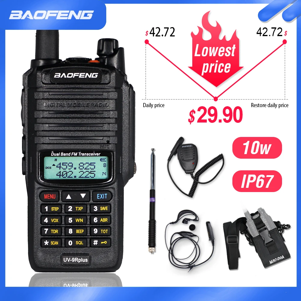 Портативная рация Baofeng UV 9R Plus мощная портативная Двухдиапазонная радиостанция CB