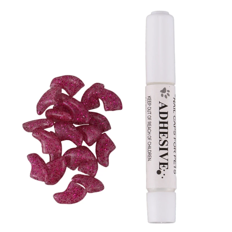 ABVP 40 Pcs Soft Nail Caps for Cat Pet Claw Control Paws Off+ Adhesive Glue with Glitter S, 20 Pcs Purple& 20 Pcs Pink