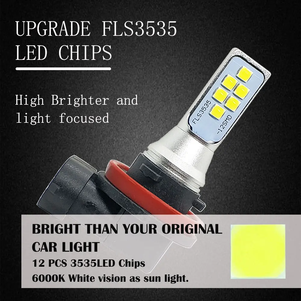 10 шт. H8 светодиодный H11 светодиодный лампы 12SMD 1400LM супер яркий белый 6000 К Автомобильный фар дальнего света Противотуманные фары авто лампы 12V