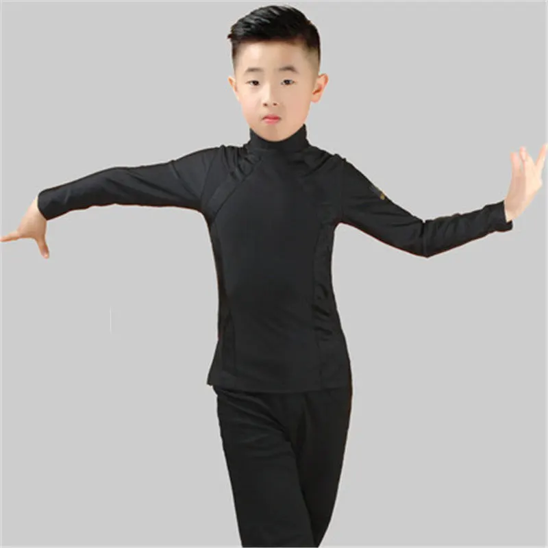 Fashion Latin Dance Costumes For Boys Black Long Sleeve Shirts Bodysuit Ballroom Dancing Clothes Latin Competition Dress dance dress,dance shirts,dance bodysuit