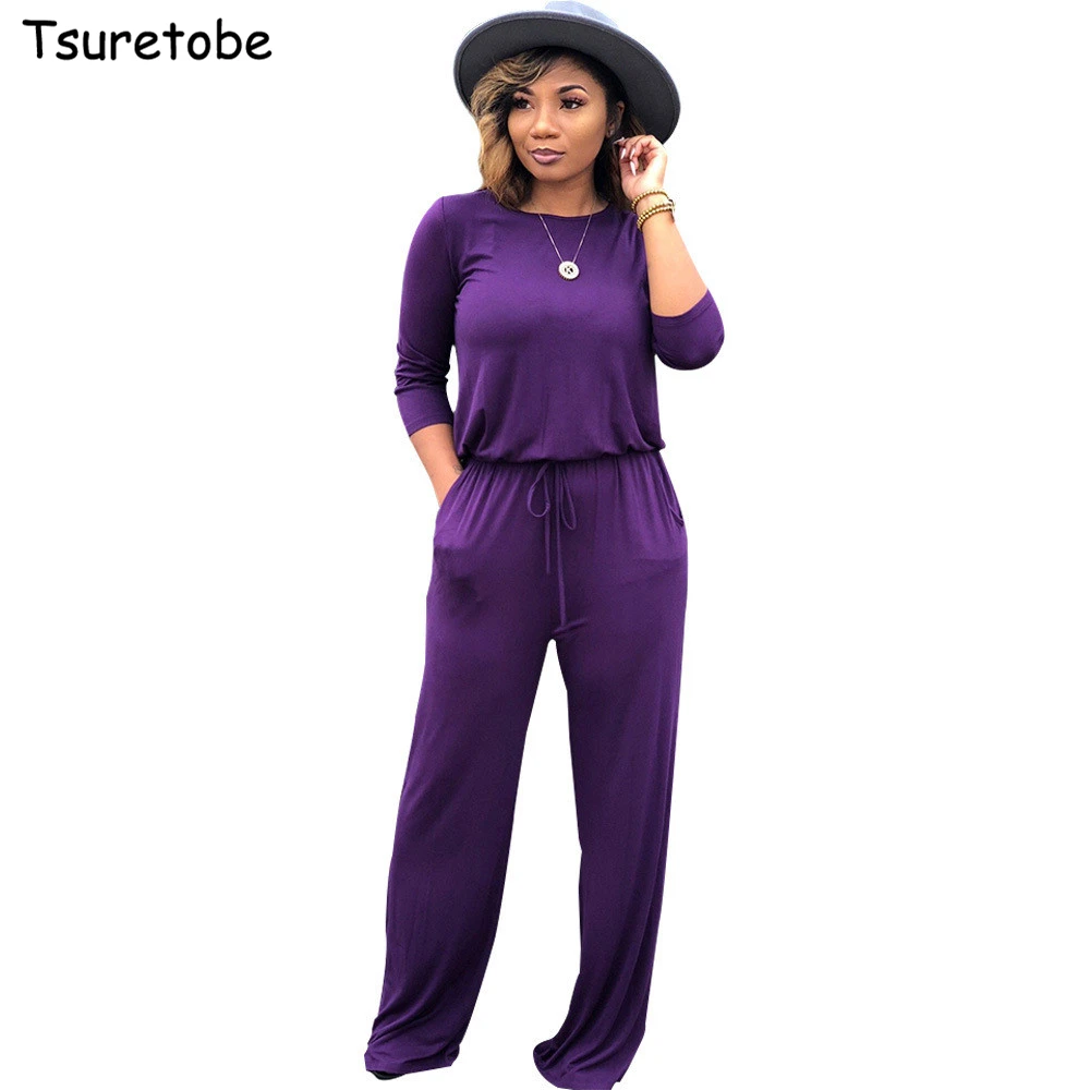 

Tsuretobe Autumn Bandage Jumpsuit Hollow Out Women Loose Long Sleeve Rompers Casual Overalls Sashes Solid Color Outfits Female