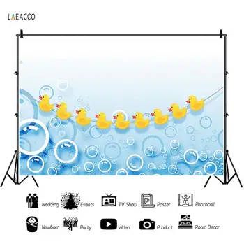 

Laeacco Yellow Duck Photography Backdrop Bubble Baby Shower Child Portrait Photozone Photography Background For Photo Studio