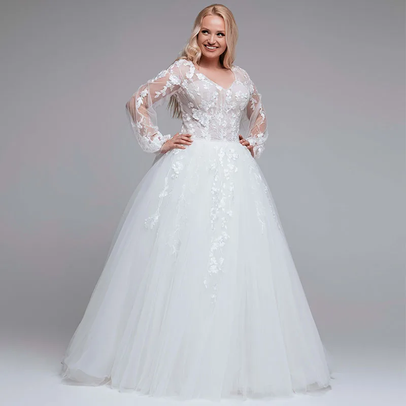 

Weilinsha Plus Size Wedding Dress with Long Sleeves A Line Appliques V Neck Civil Bridal Gown for Women Vestido De Novia 2023