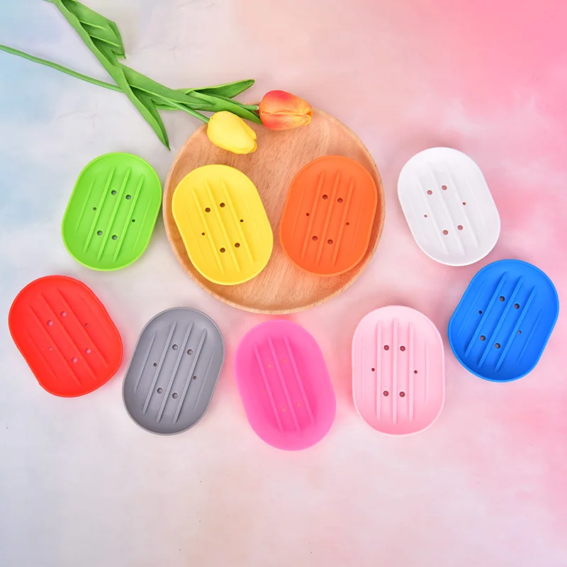 

1pc Fashion Silicone Flexible Soap Dish Plate Bathroom Soap Holder Travel Holder Dish Candy Color Bathroom Soap Dish