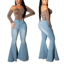Сексуальные растягивающиеся высокой талией расклешенные женские джинсы модные синие обтягивающие джинсы осенние джинсы ретро женские брюки