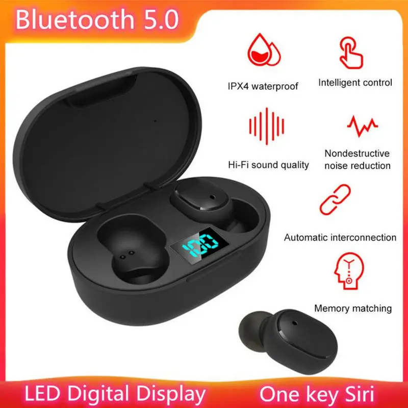 ##BUY E6S Bluetooth 5.0 Earphones Wireless Earbuds Intelligent Digital Display Charging Case Headset Noise Cancelling Mic