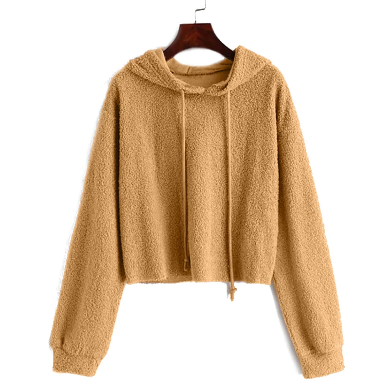 Hoodies Women Autumn 2019 Solid furry Hooded Harajuku Streetwear Crop Top Hoodie Hoodies And Sweatshirts Women Pullovers Clothes