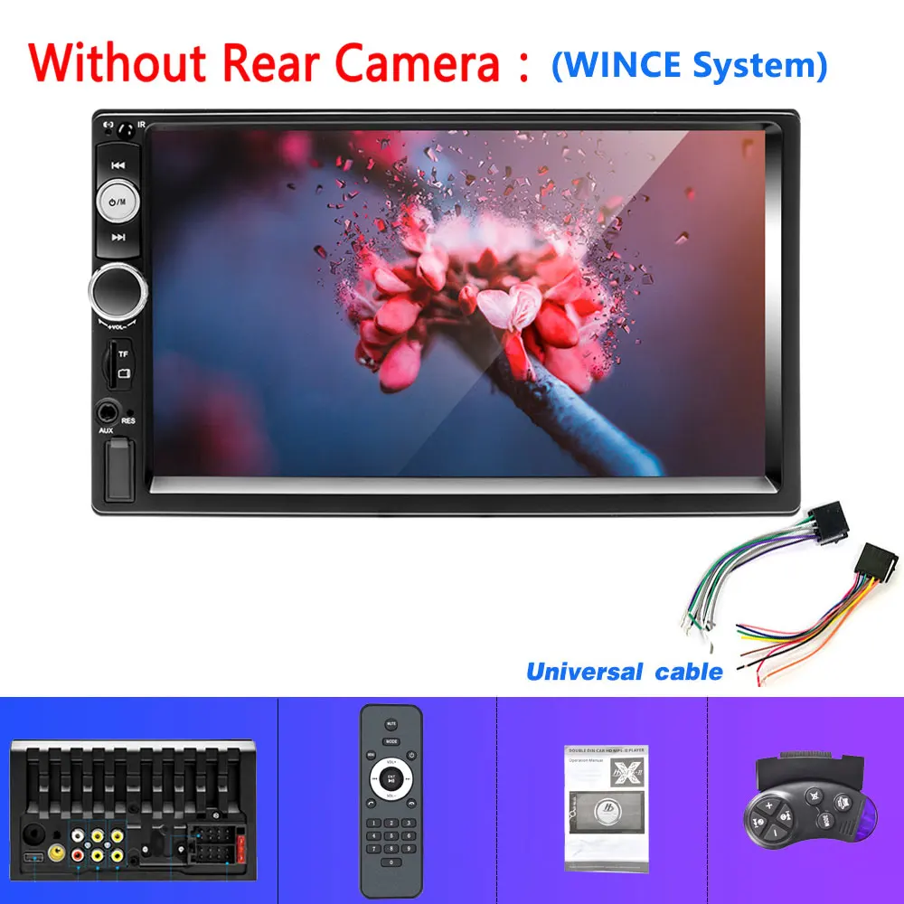 Podofo Android 2 Din car radio 7" MP5 Player 2+32GB ROM Car Multimedia player 2din Autoradio GPS WiFi No DVD FM Audio Stereo - Цвет: WINCE No Camera
