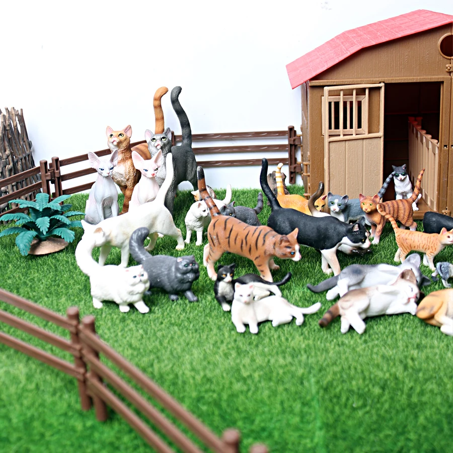 Hand-Painted Cat Figurines: Small Animal Statues for Indoor Decor and Children's Play