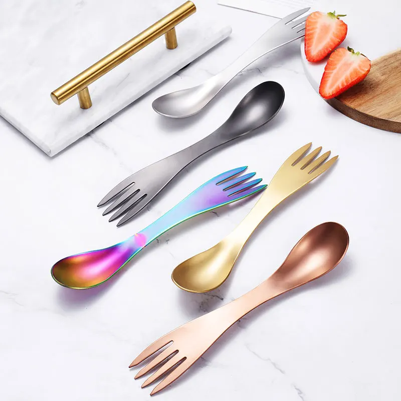 304 Stainless Steel Spoon Fork Portable Outdoor Picnic Cutlery Multi Tool Flatware Tableware Camping Survival Tools