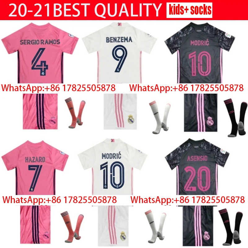 20-21 de camisa niños 2020 tailandés mejor Real calidad mejor venta Madrid + calcetín 2021 envío gratis Jersey de fútbol
