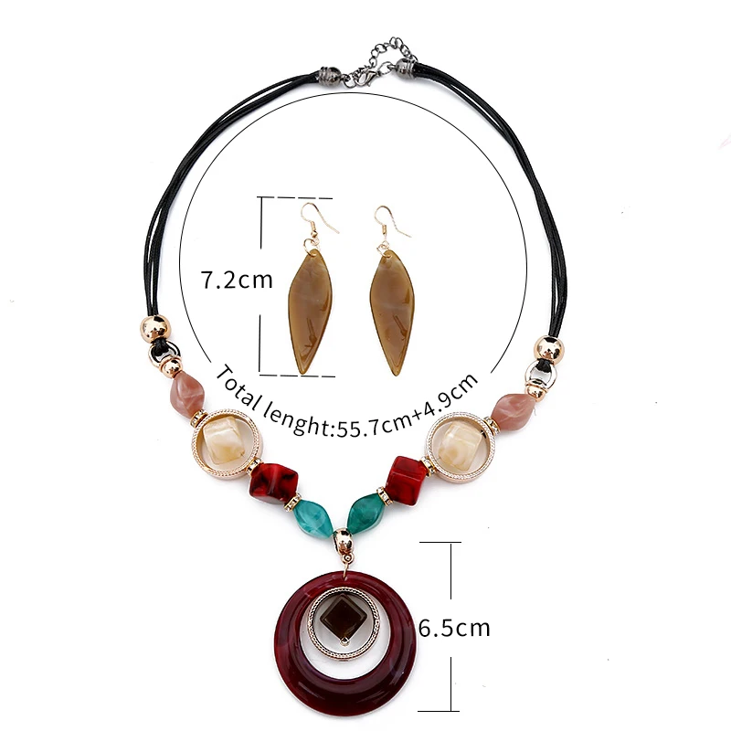 Модные Акриловые нерегулярные цветные камни веревка набор украшений для женщин Геометрическая круглая серьга-подвеска ожерелья свадебный подарок