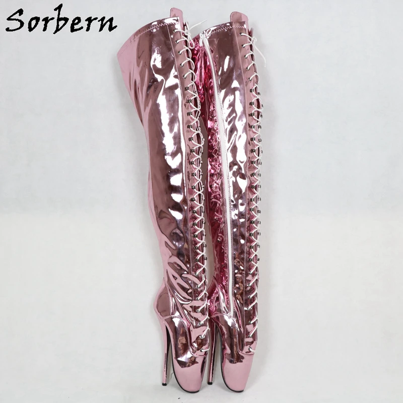 Sorbern Fresh Green/высокие сапоги до бедра с металлическим шаговым швом; женские балетки на высоком каблуке-шпильке с перекрестной шнуровкой; обувь на каблуке; альтернатива