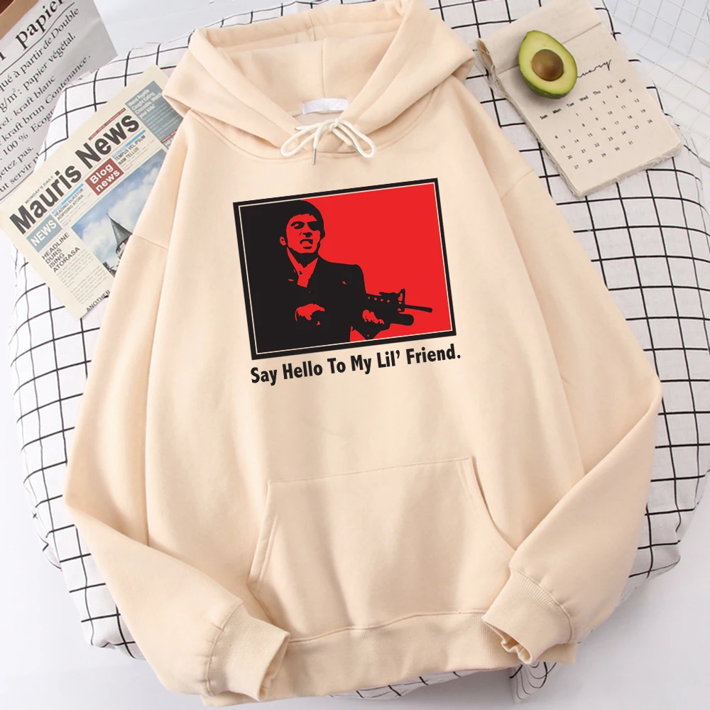 SCARFACE Movie Series Mens Hoodies Say Hello To My Lil' Friend Funny Pullover Casual Hip Hop Outwear Personalized Tops | Мужская