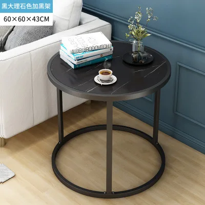 JOYLOVE Creative Living Room Small Tea Table Sofa Corner Iron Frame Coffee Table Sofa Side Table With One Shelf Circular Black