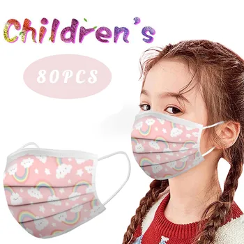 

80pc Lovely Print Children Cartoon disposable Face Mask Rainbow Earloop Meltblown Nonwove 3 Layer Filter Mascarilla Reutilizable