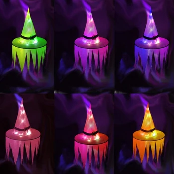 

2pcs Halloween Glowing Witch Hat LED Lights button battery powered Cosplay Hanging Lights Decoration for Indoor and Outdoor