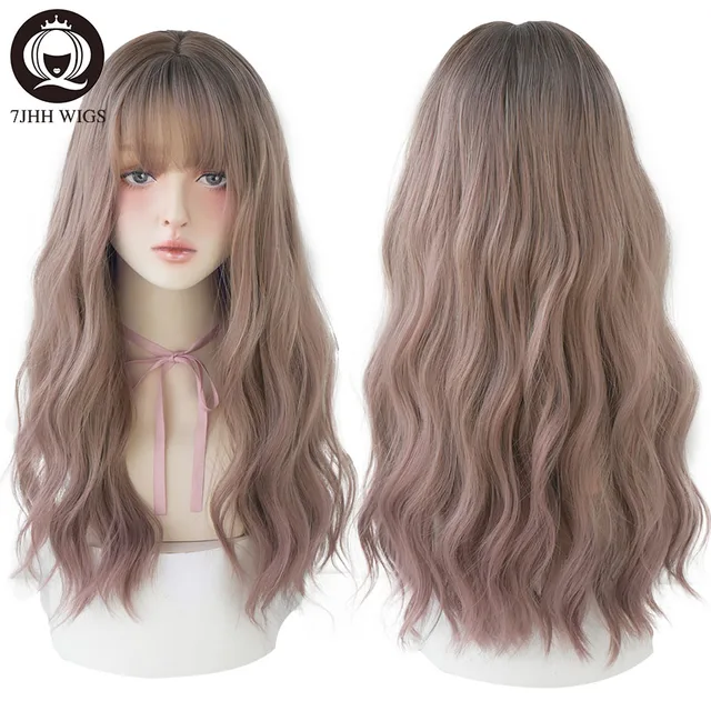 7JHH WIGS Light Brown Wig For Women With Fringe Fashion Heat Resistant Mid-Length Synthetic Wig C8269-3