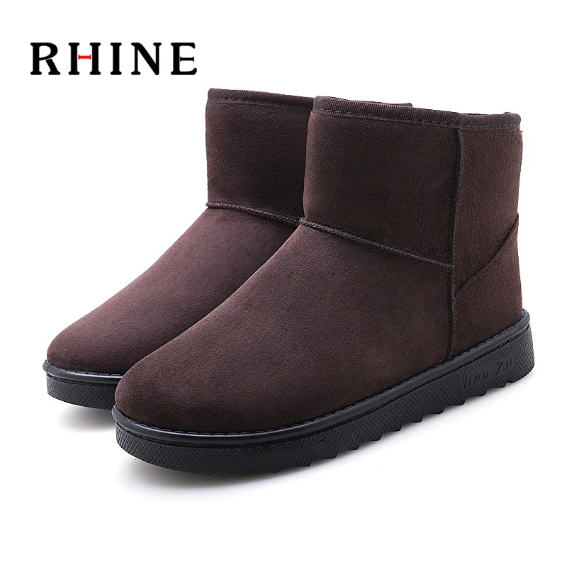 RHINE/Новые модные зимние мужские замшевые короткие плюшевые зимние ботинки мужские теплые Нескользящие повседневные ботинки на плоской подошве без шнуровки с мехом внутри