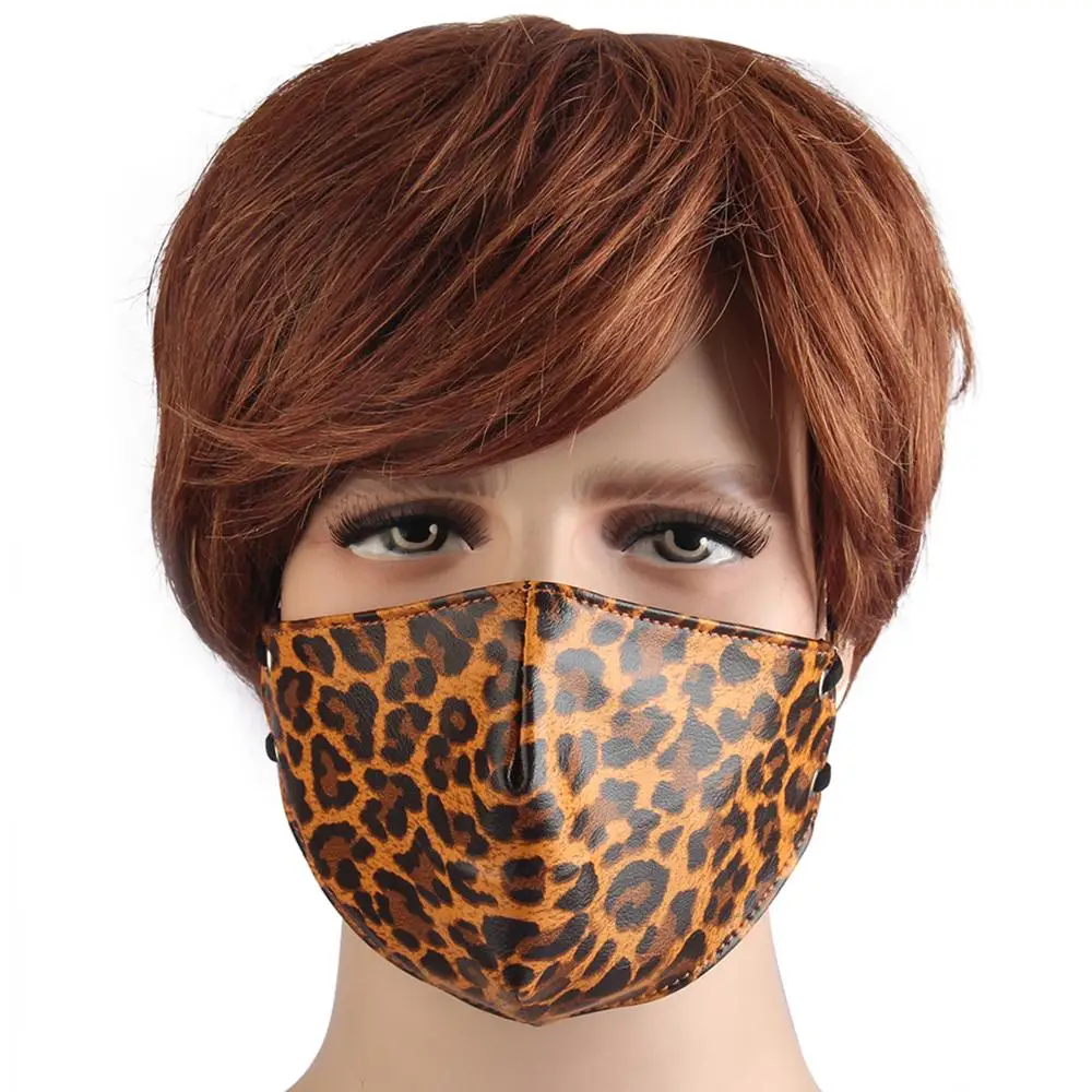 

Leopard Print Leather Mask Anti-Fog Anti-Dust Keep Warm Outdoor Riding Mask Unisex Mouth Face Mask for Man Women Washable