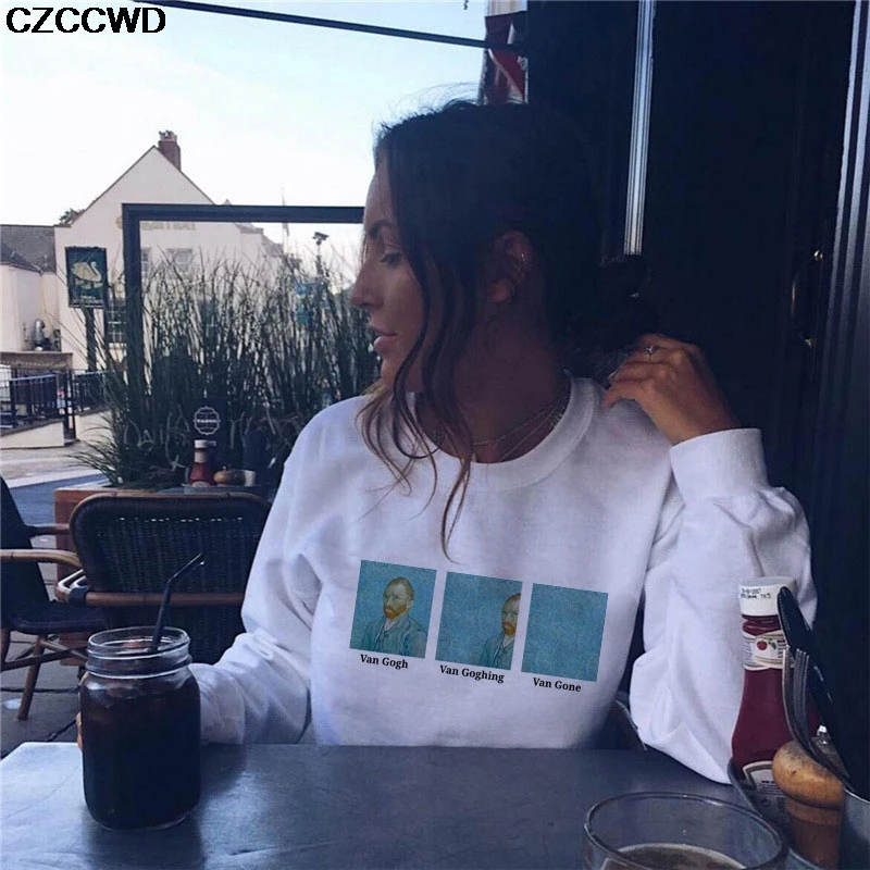 

CZCCWD Polerones Mujer Fashion Clothes Van Gogh Van Goghing Van Gone Funny Letter Sweatshirt Leisure Harajuku Streetwear Hoodies