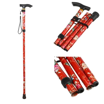 

Walking Stick For Outdoor Travel Printed Folding Patterned Sturdy 5-section Non Slip Adjustable Walking Stick Crutches Cane