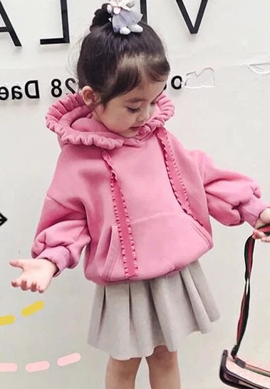 pink top 1piece Толстовки с капюшоном для маленьких девочек детская зимняя плотная теплая одежда топы, детские толстовки для девочек, свитер футболка с длинными рукавами для малышей - Цвет: pink top 1piece