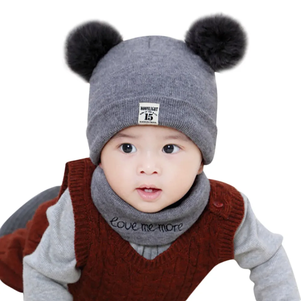 Autumn and winter baby hat baby wool hat warm baby child hat bib suit children hat Knitted Cap Winter Warm Girls Boys Hats Cap Scarf Children Caps