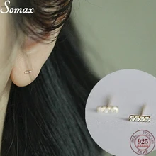 925 Sterling Silver Plating 14k Gold Minimalist Earrings with 4 Zirconium Diamonds Short Super Versatile Stacking Style Jewelry