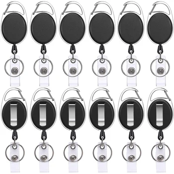 

12 Sets Of Retractable Badge ID Card Holders with Carabiner Roll Holders and Transparent Horizontal Name Tag Badge Holders