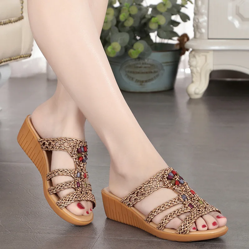 

Summer 2019 Weaving WOMEN'S Shoes Flat Large Size Sandals Women's Comfortable Women's Sandals Bohemian Sandals