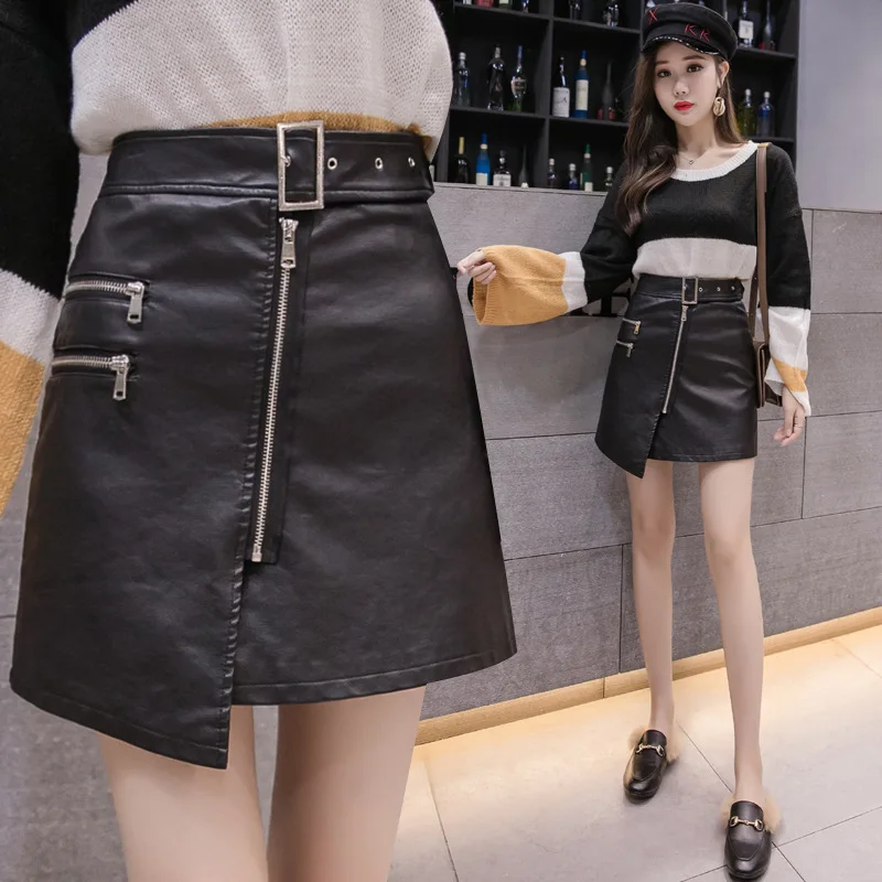 

2018 Autumn And Winter New Style High-waisted Pu Small Leather Skirt Hong Kong Flavor Skirt Women's Autumn And Winter A- line Sh