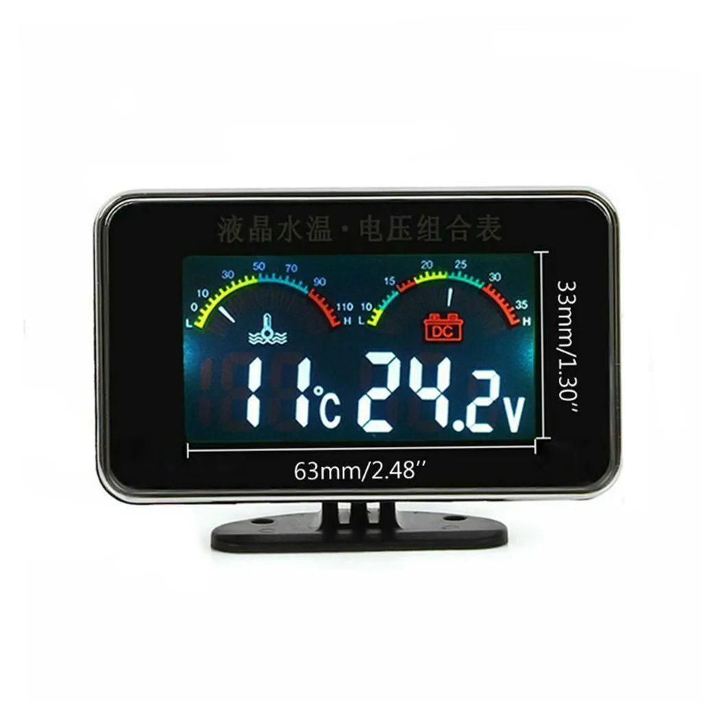 

12V/24V Car LCD Water Temperature Meter Thermometer Voltmeter Gauge 2in1 Temp & Voltage Meter 17mm Sensor #Y1