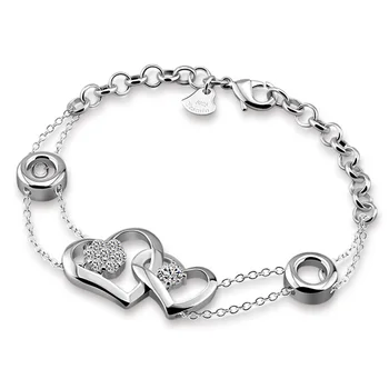 

925 Sterling Silver Sparkling Strand Heart-shaped Bracelets For Women Original Personality Girl Prevent Allergy Silver jewelry