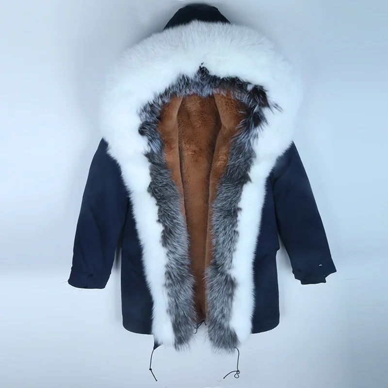 13 navy blue coat Женская одежда с воротником из натурального Лисьего меха, верхняя одежда с капюшоном, пальто с искусственным мехом, длинное повседневное пальто, Толстая теплая зимняя куртка - Цвет: 13 navy blue coat