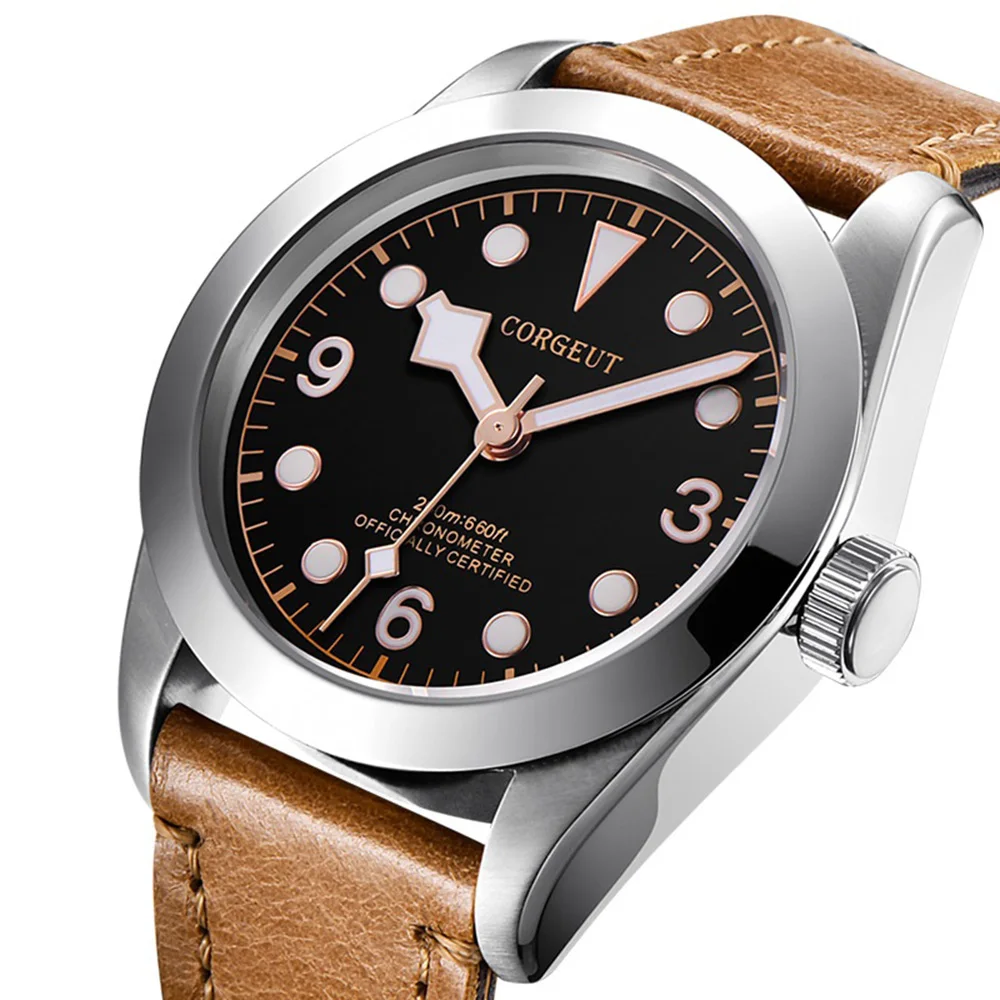 

Black Bay Mechanical Automatic Men Watch Military Miyota 8215 Sapphire Leather Luminous 41MM Top Luxury Brand Corgeut Male Clock
