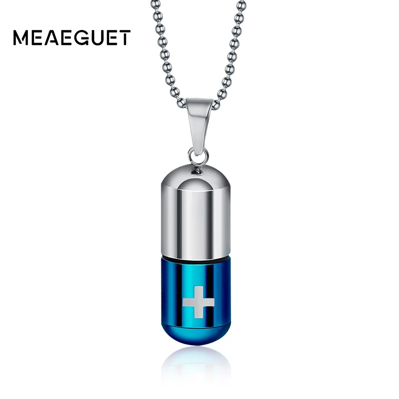 Meaeguet, крутые мужские открытые панковские подвеска-капсула, флакон духов, Pill Cross, подвески из нержавеющей стали, цепочка для женщин, подарок