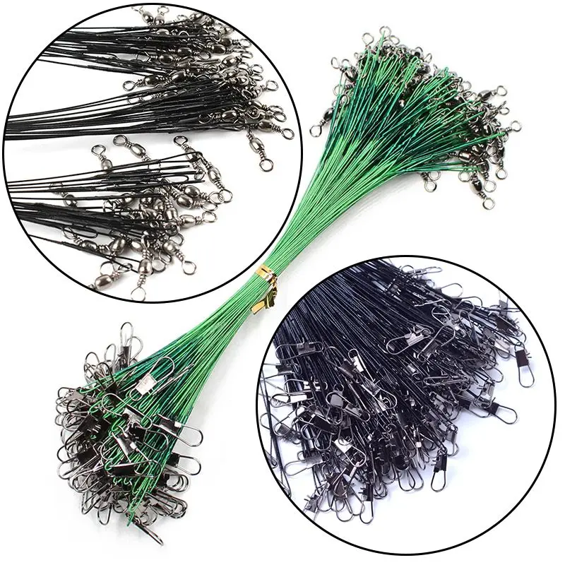 

100PCS Anti Bite Steel Fishing Line Steel Wire Leader With Swivel Lead Core Leash Fishing Wire 15CM-25CM Fishing Accessory new