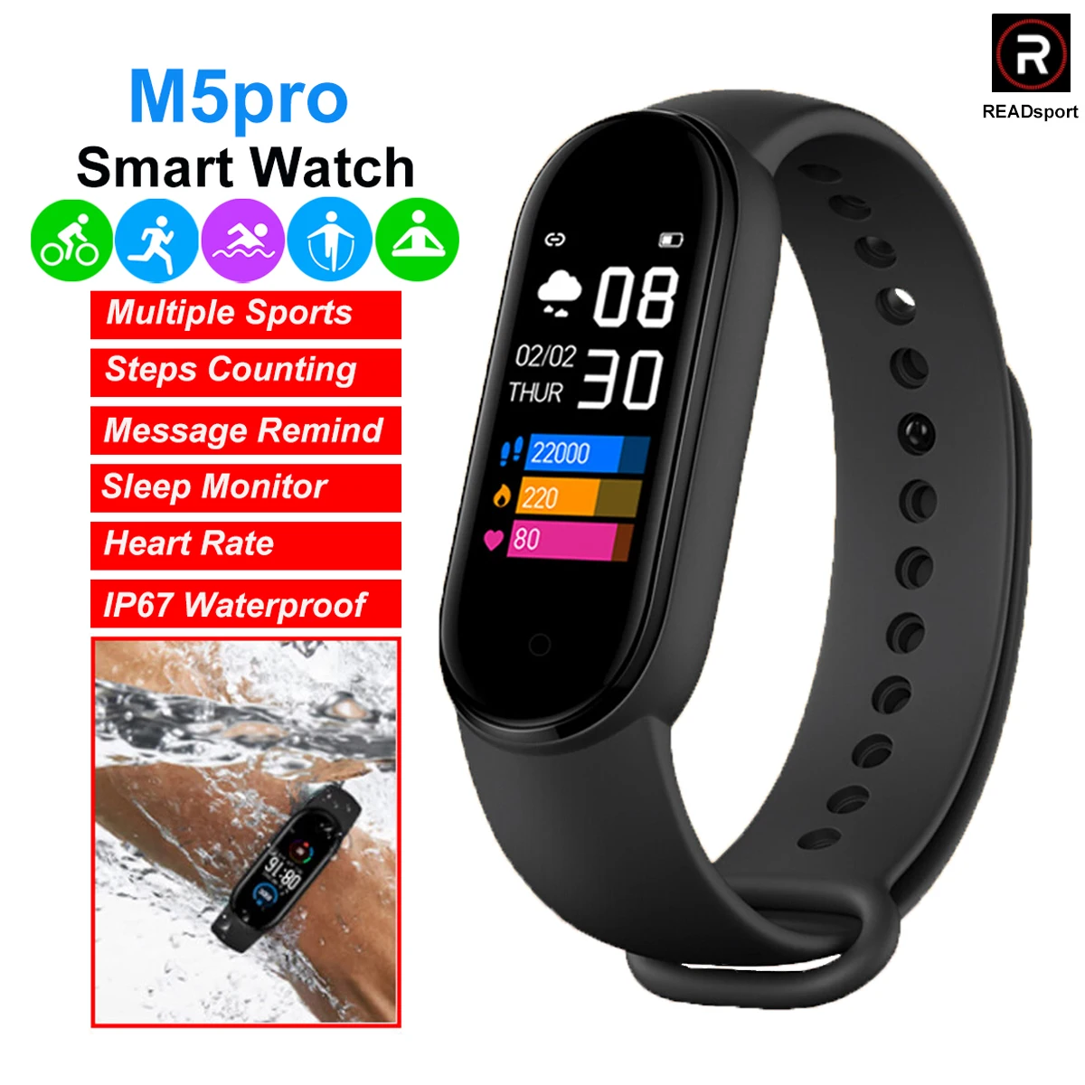 M5 pro Smart Bracelet Fitness Traker Heart Rate Waterproof Smart Watch Health Blood Sport Smart Wristband Woman Wearable Devices